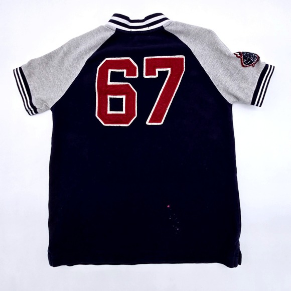 Polo Ralph Lauren "67" Six Seven Kids Navy Blue Gray Baseball Polo Shirt Size 6 - Picture 2 of 5